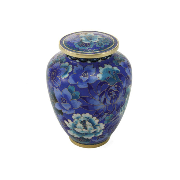 Floral Blue Cloisonné Pet Urn