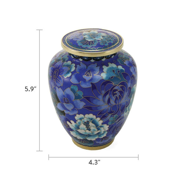 Floral Blue Cloisonné Pet Urn